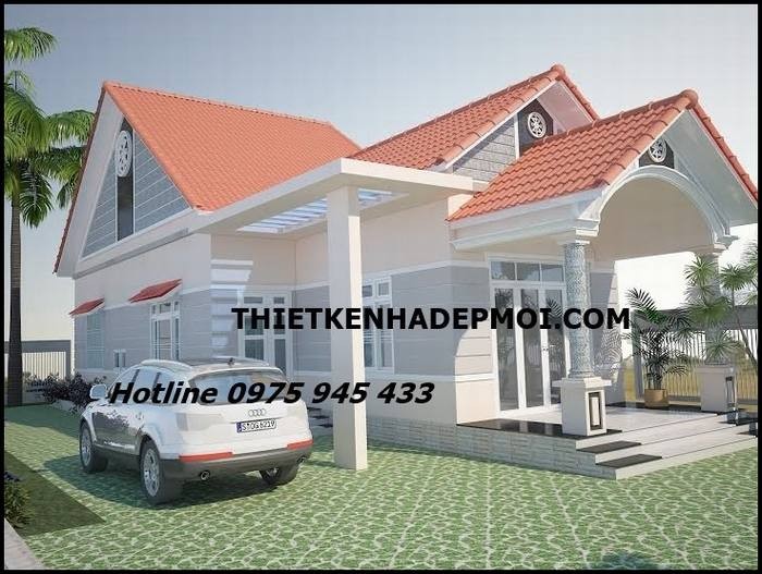 Mẫu nhà cấp 4 đẹp 6x20 thiết kế xây 1 bên đất vườn mái ngói đỏ