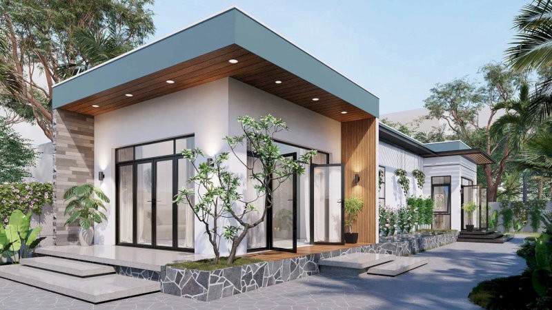 Bản thiết kế nhà mẫu nhà cấp 4 5x20 3 phòng ngủ mái bằng