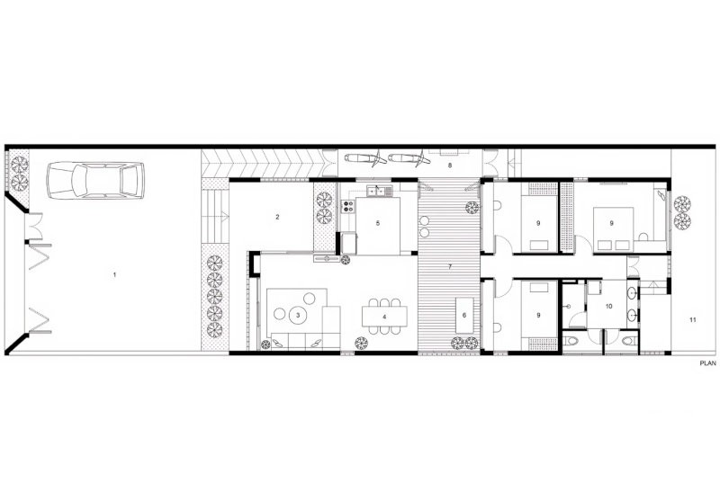 Bản vẽ thiết kế nhà cấp 4 3 phòng ngủ hiện đại có gara ô tô