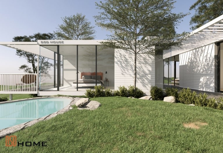 Nhà lắp ghép kết hợp với bể bơi