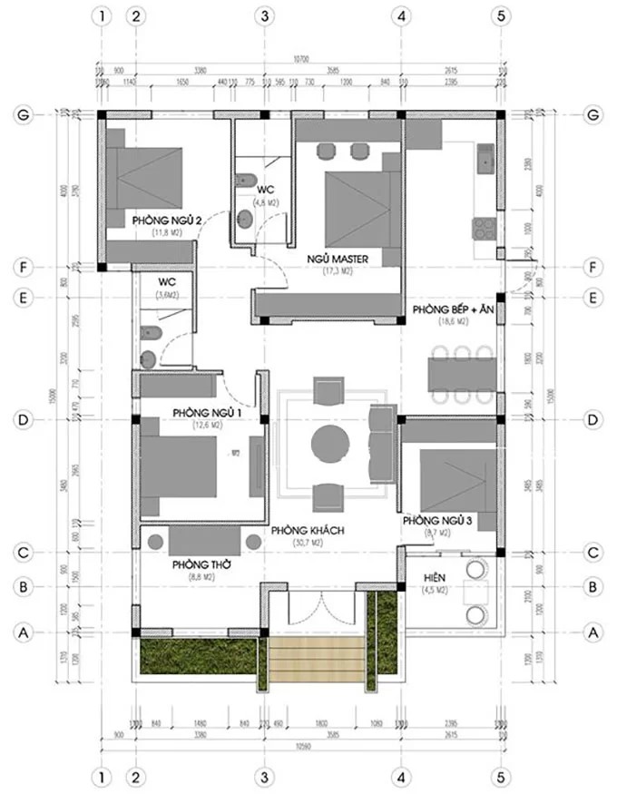 Mặt bằng mẫu nhà vườn 1 tầng 200m2 tham khảo