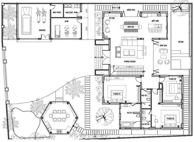 Mặt bằng thiết kế công năng biệt thự vườn 200m2