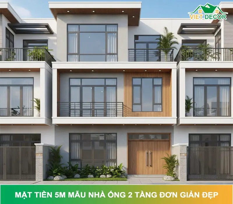 Mặt tiền nhà ống 2 tầng 5m phong cách hiện đại