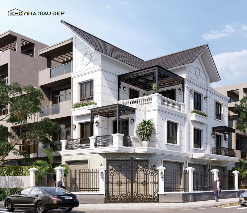 Mẫu nhà 3 tầng 2 mặt tiền có thiết kế nhiều ô cửa sổ lớn