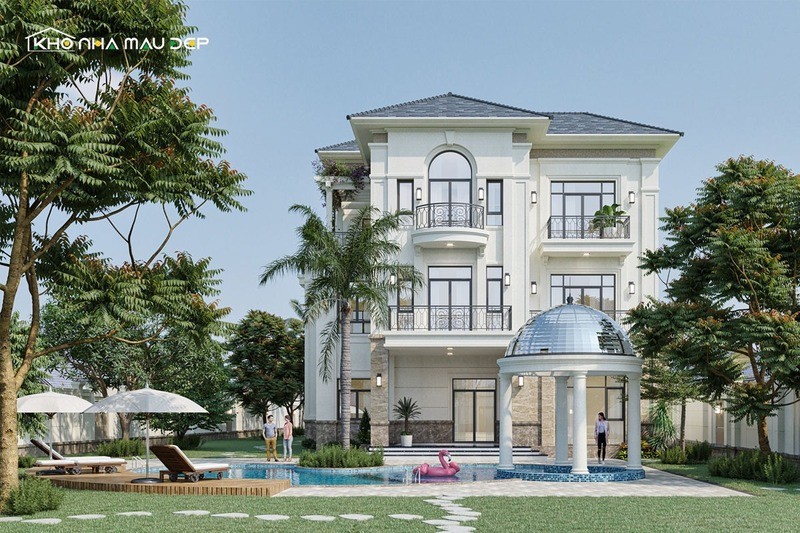 Mẫu biệt thự 3 tầng có thiết kế hồ bơi ở sân vườn