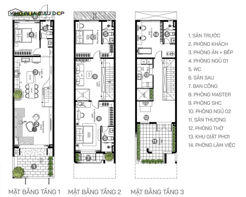 Bản vẽ công năng nhà ống 3 tầng