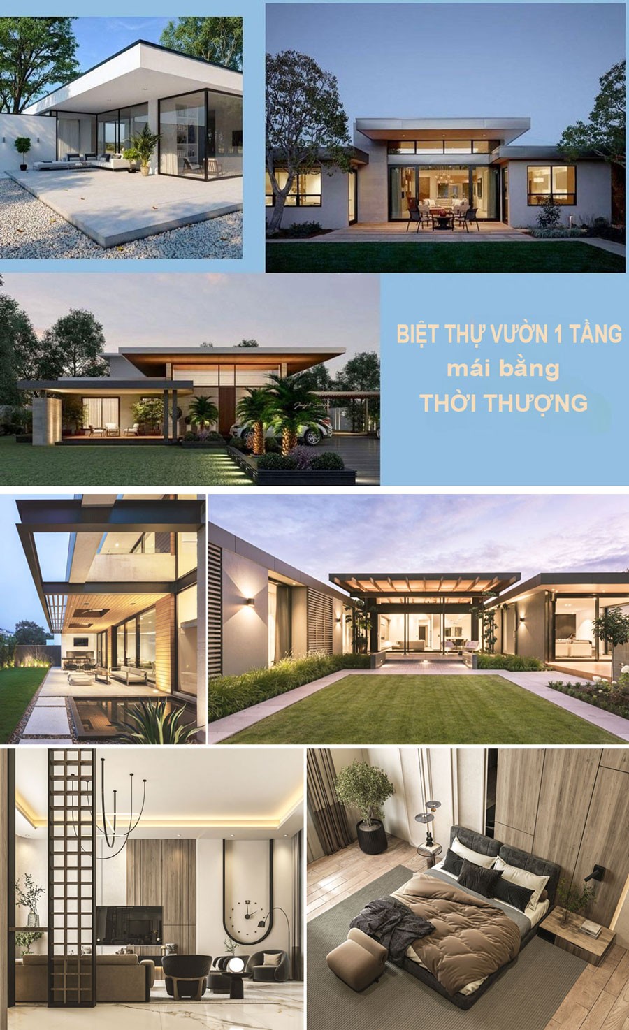 Mẫu nhà biệt thự vườn 1 tầng hiện đại mái bằng