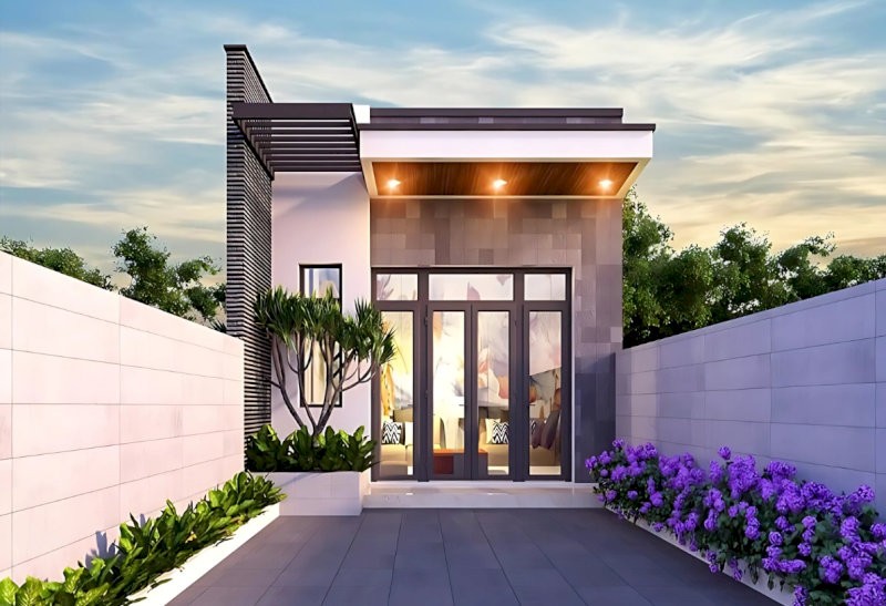 Mẫu nhà cấp 4 đẹp 5x20 3 phòng ngủ mái bằng phong cách hiện đại, thanh lịch