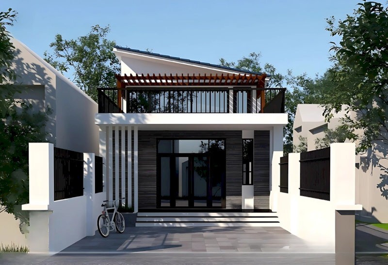 Mẫu nhà cấp 4 đẹp 5x20 3 phòng ngủ mái lệch hiện đại, sang trọng