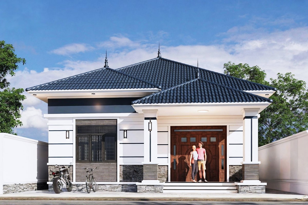 Mẫu nhà cấp 4 ngang 8m đẹp kiểu mái nhật