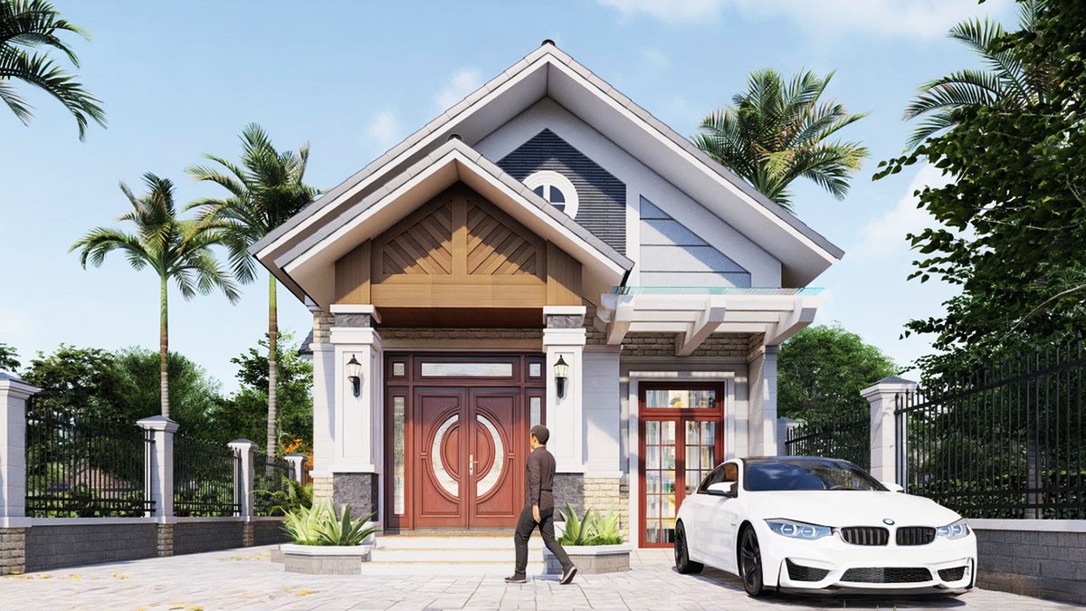 Mẫu nhà cấp 4 ngang 8m đẹp, phá cách với tầng lửng