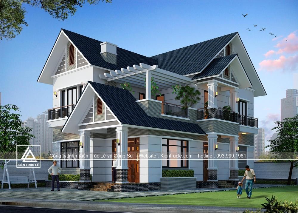 Mẫu nhà đẹp 2 tầng 120m2 mái thái