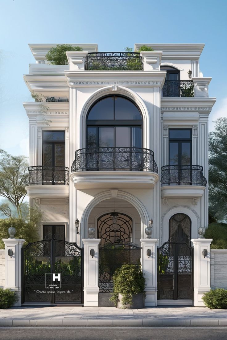 Mẫu nhà vuông đẹp kiểu biệt thự châu Âu mái bằng, kết hợp phong cách cổ điển và hiện đại, mang lại vẻ đẹp sang trọng, mạnh mẽ và tinh tế