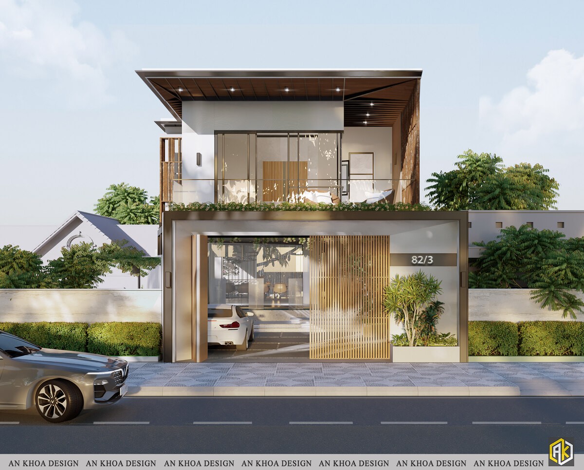 Mẫu nhà vuông đẹp kiểu villa hiện đại với sân vườn, mang lại không gian sống sang trọng, thanh thoát, hòa quyện với thiên nhiên và tạo cảm giác thư thái