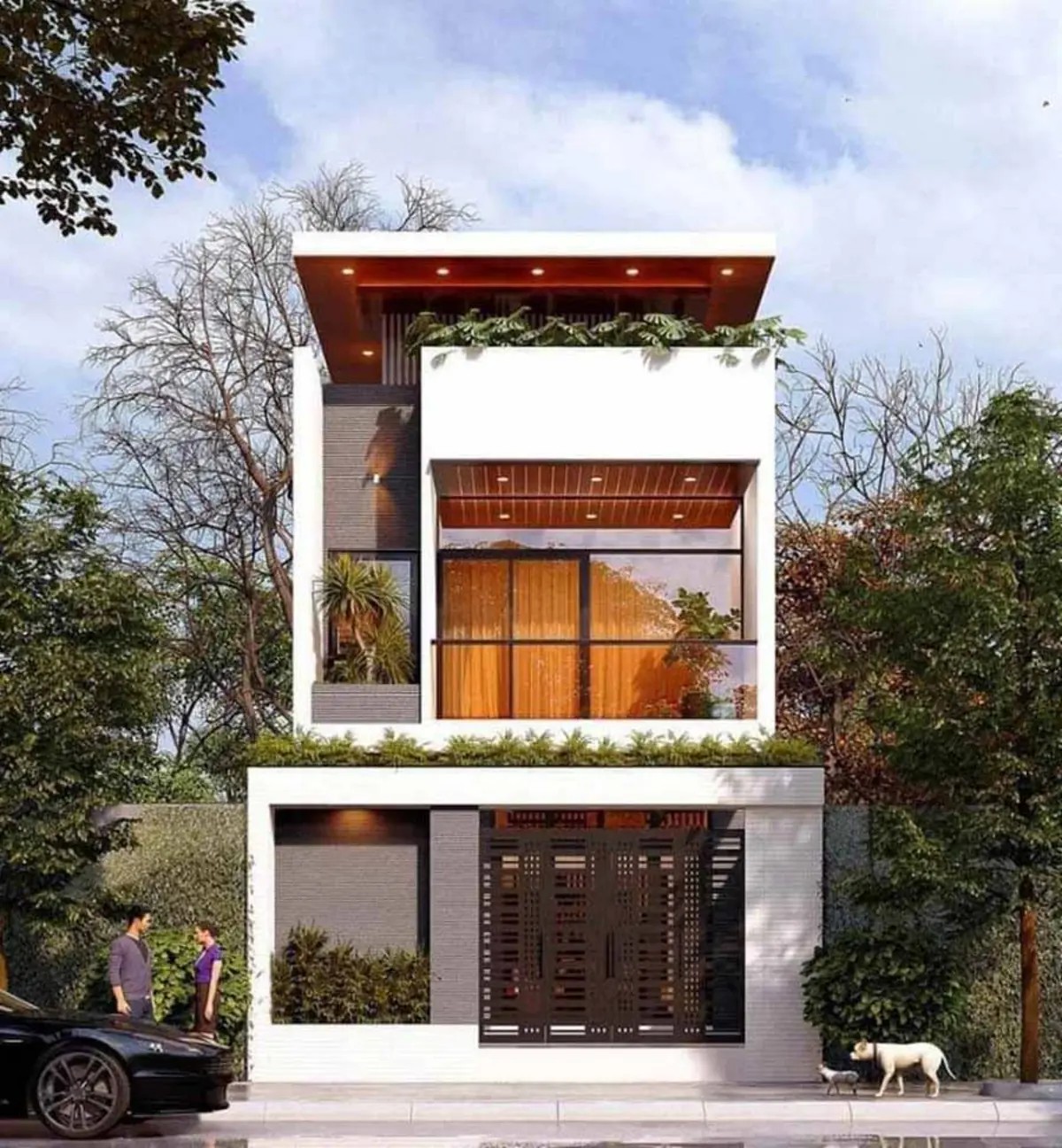 Nhà 1 trệt 1 lầu có sân thượng và nhiều tiểu cảnh cây xanh