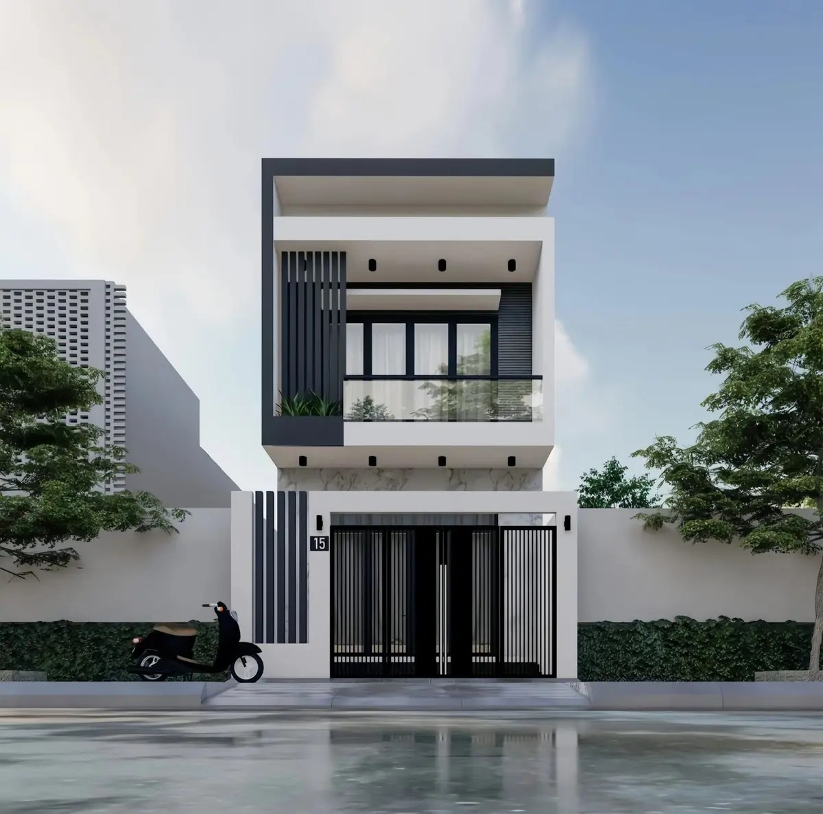 Nhà 1 trệt 1 lầu dưới 100m² có lam che nắng