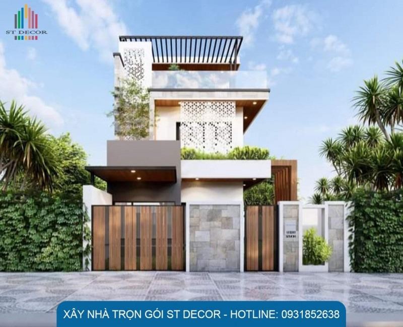 Thiết kế nhà 1 trệt 1 lầu mái bằng độc đáo