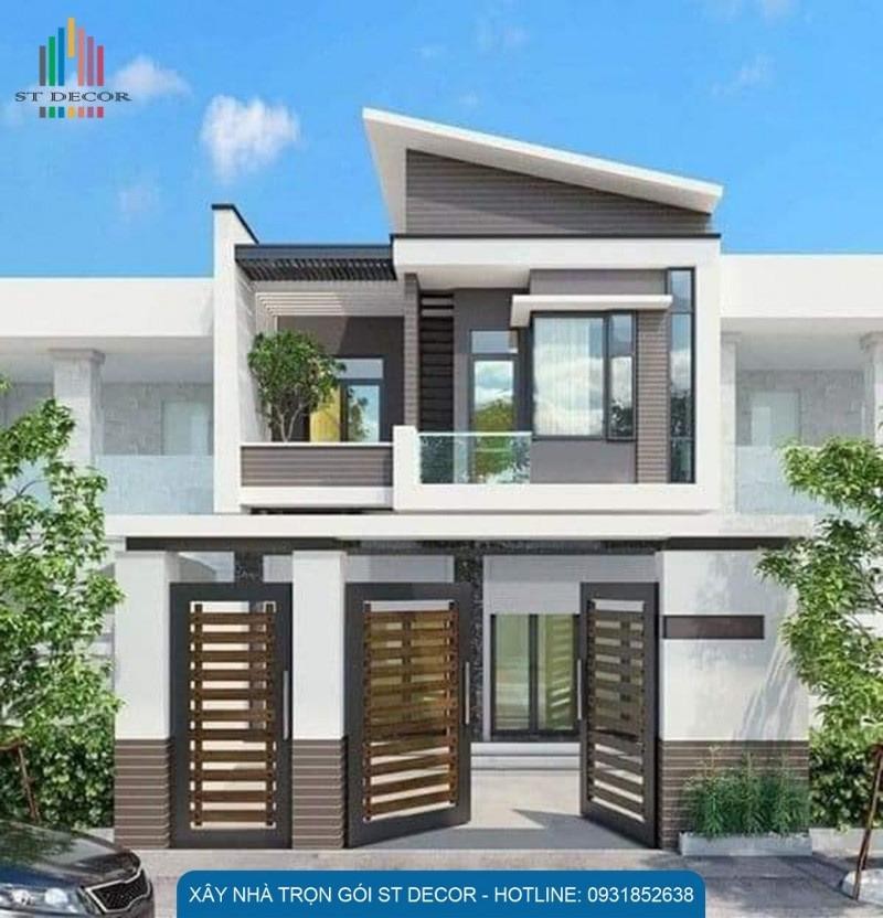 Thiết kế nhà mái lệch 1 trệt 1 lầu phong cách hiện đại