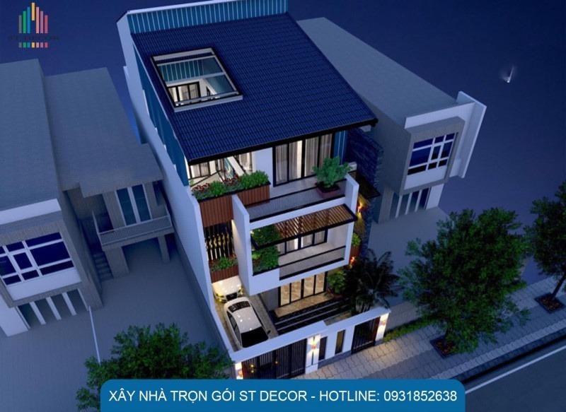 Phần mái lệch thể hiện chi tiết từ trên xuống