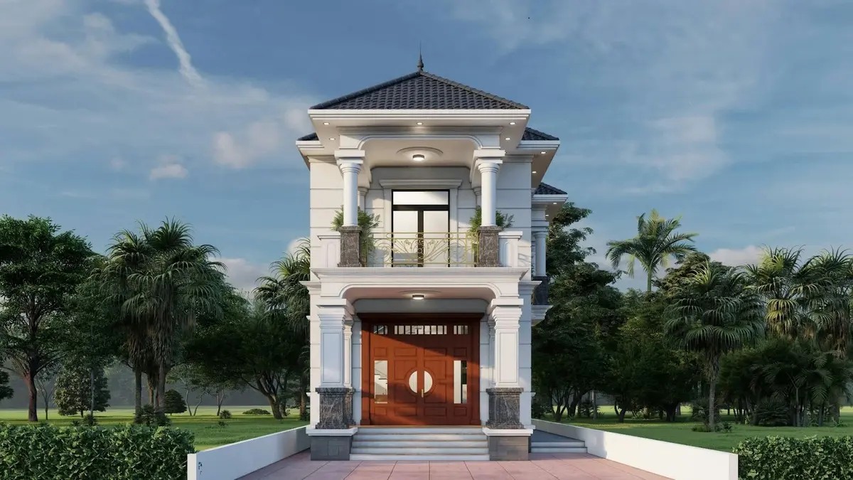Nhà 1 trệt 1 lầu mái Nhật phong cách tân cổ điển