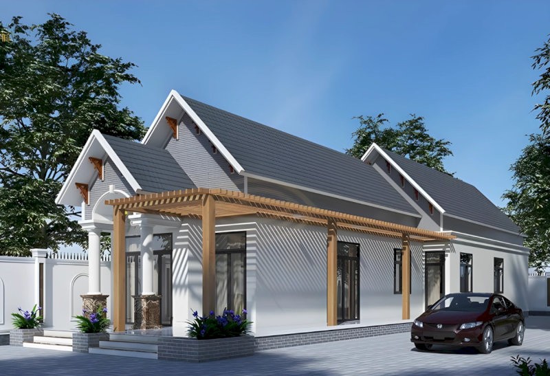 Nhà cấp 4 3 phòng ngủ 5x20 mái Thái giật cấp hiện đại