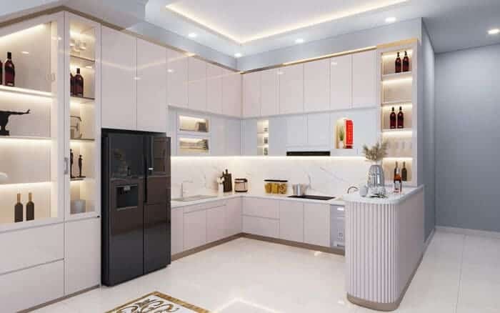 Không gian bếp được tối giản để tập trung vào tiện nghi đầy đủ