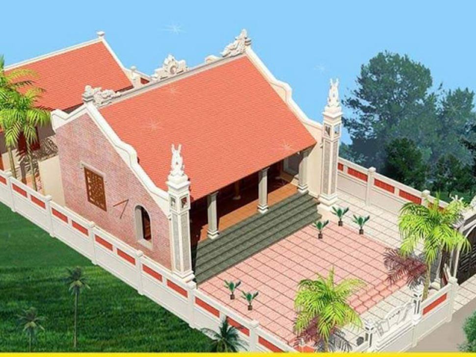 Bản vẽ thiết kế mẫu nhà thờ tổ có sân vườn tiết kiệm chi phí