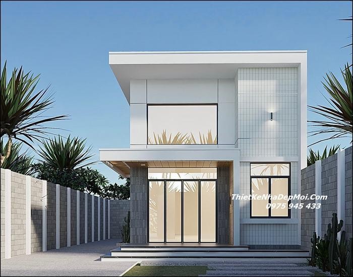 Mặt tiền nhà vườn hiện đại 1 tầng không gian mở rộng 6m phương án 2