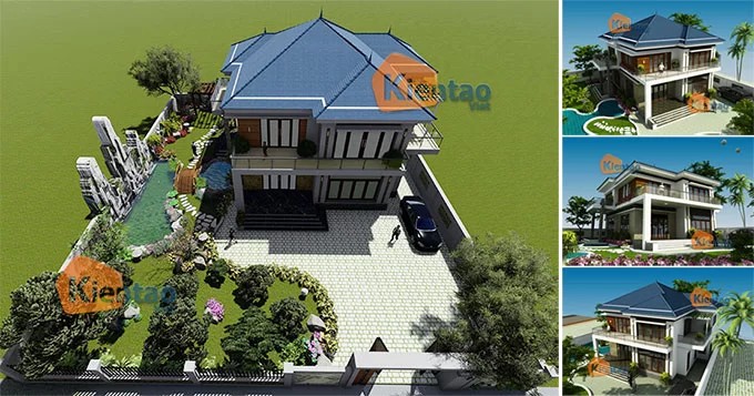 Phối cảnh biệt thự vườn 2 tầng mái thái hiện đại