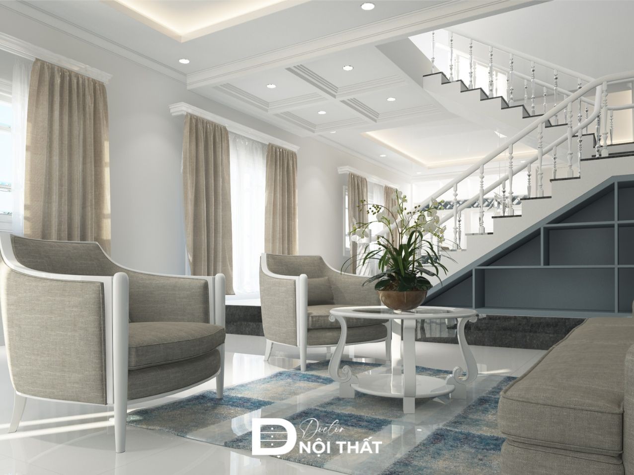 Tận dụng gầm cầu thang thành tủ trang trí