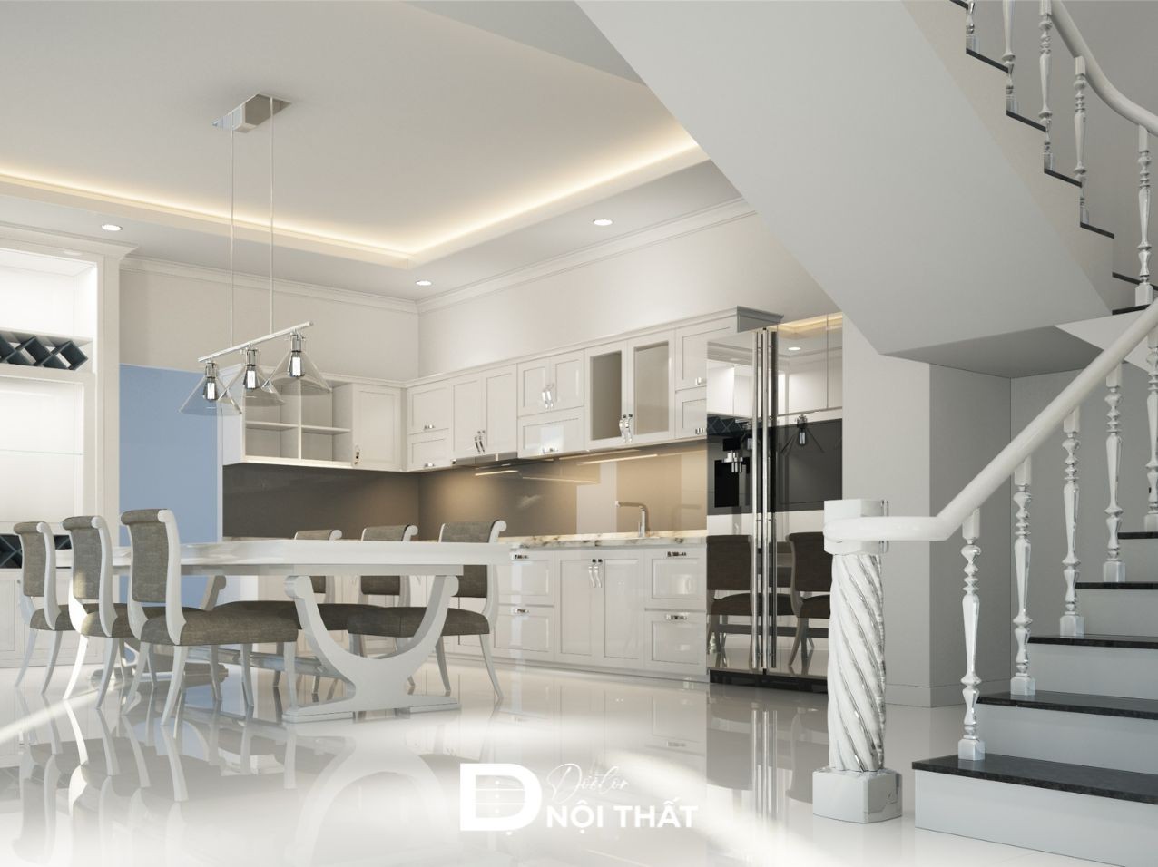 Thiết kế cầu thang phòng khách tân cổ điển