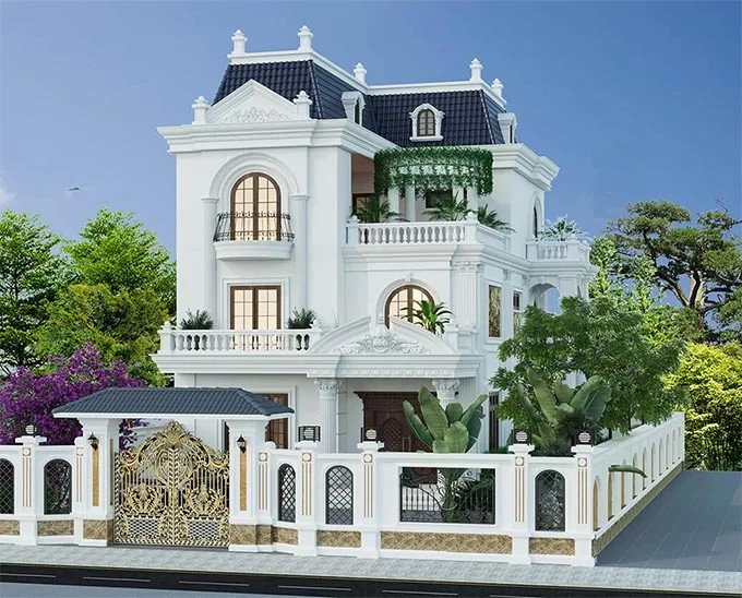 Thiết kế biệt thự 3 tầng tân cổ điển trên diện tích đất 10x20m – Phối cảnh 02