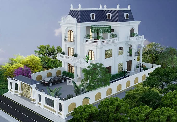 Thiết kế biệt thự 3 tầng tân cổ điển trên diện tích đất 10x20m – Phối cảnh 01