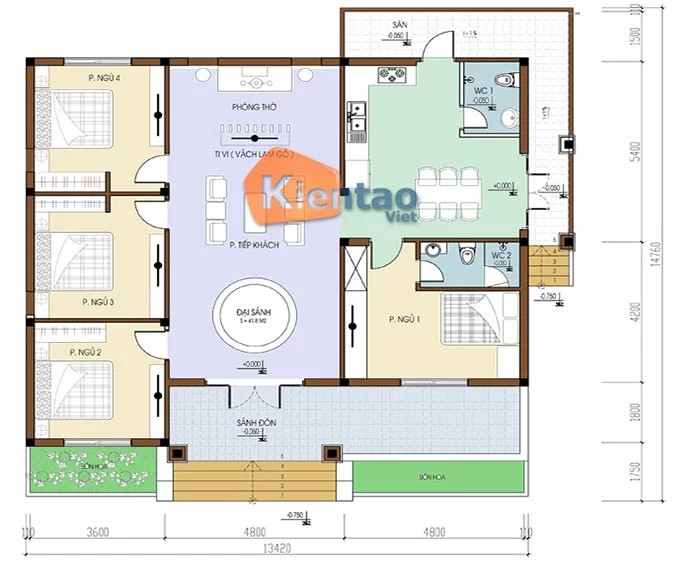 Thiết kế biệt thự nhà vườn 1 tầng 200m2 – Mặt bằng công năng