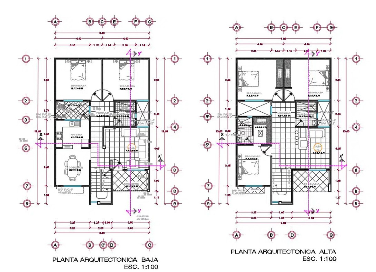 Bản vẽ thiết kế nhà 8x12m 2 tầng có 3 phòng ngủ chi tiết