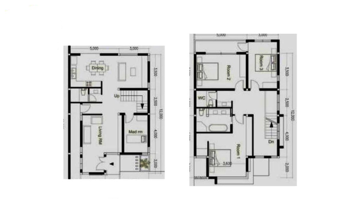 Bản vẽ nhà 2 tầng 8x12 có 4 phòng ngủ 2