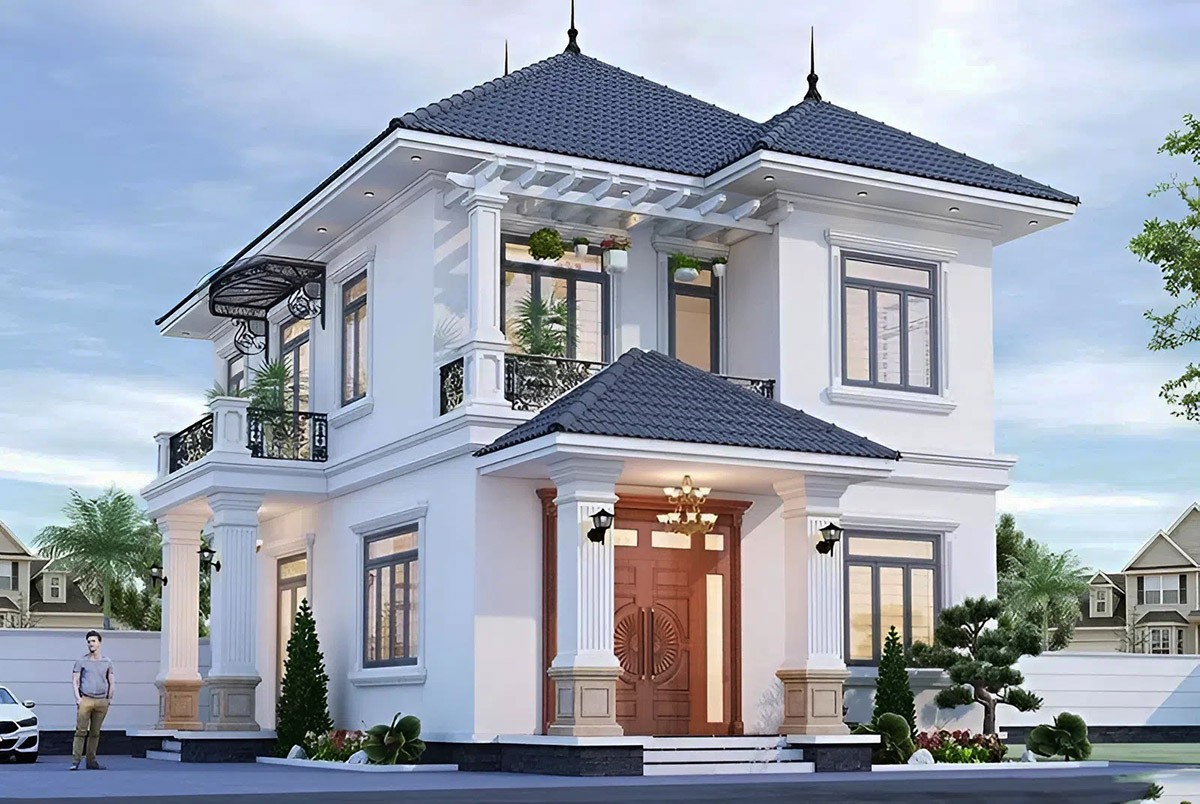 Khuôn viên rộng thì bạn có thể thiết kế sân vườn bao quanh 2 mặt của ngôi nhà