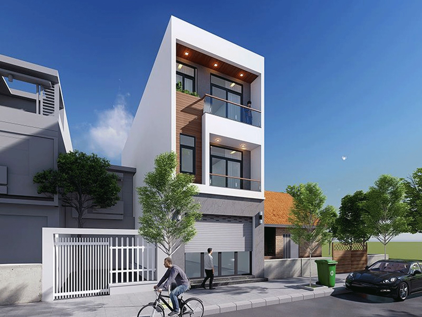 Mẫu nhà hướng Nam hiện đại với sân vườn.