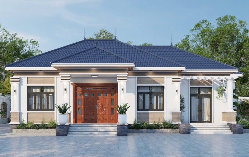 Mẫu nhà cấp 4 mái Thái 150m2 thiết kế cân đối và mặt tiền rộng rãi