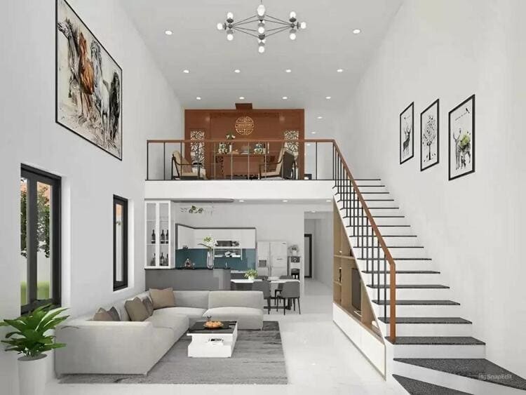 Thiết kế nhà gác lửng 3 phòng ngủ rộng rãi, đảm bảo sự riêng tư cho các thành viên