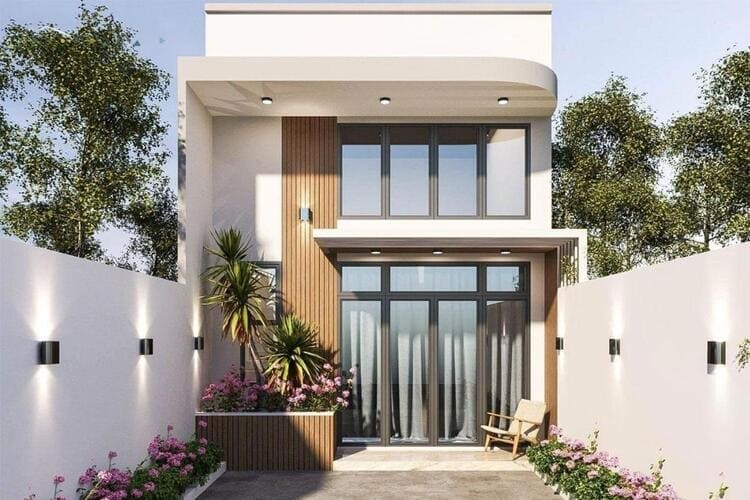 Mẫu nhà phố gác lửng mái bằng đẹp, hiện đại