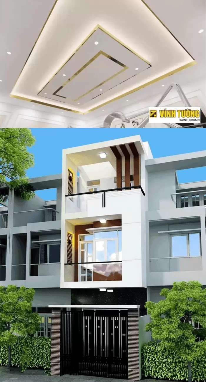 Mẫu nhà ống 3 tầng đẹp với hệ trần thạch cao ấn tượng