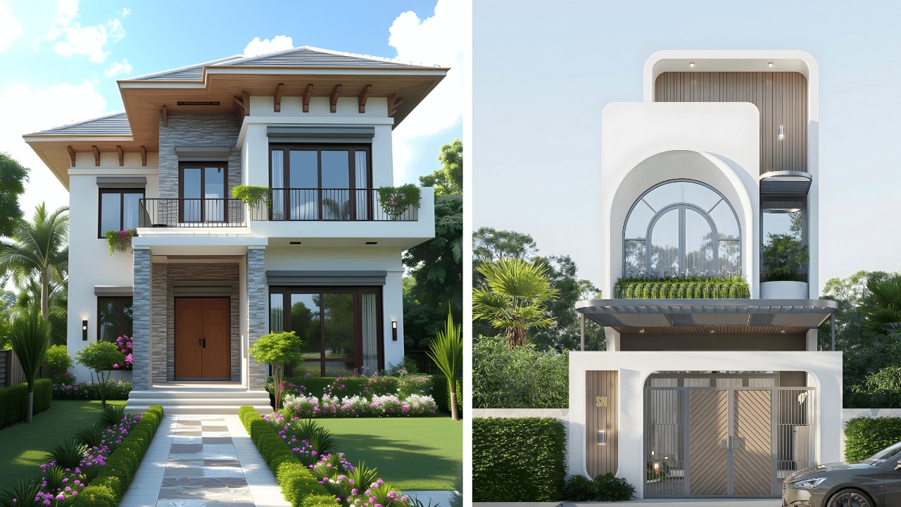 Nhà 2 tầng 3 phòng ngủ với thiết kế truyền thống