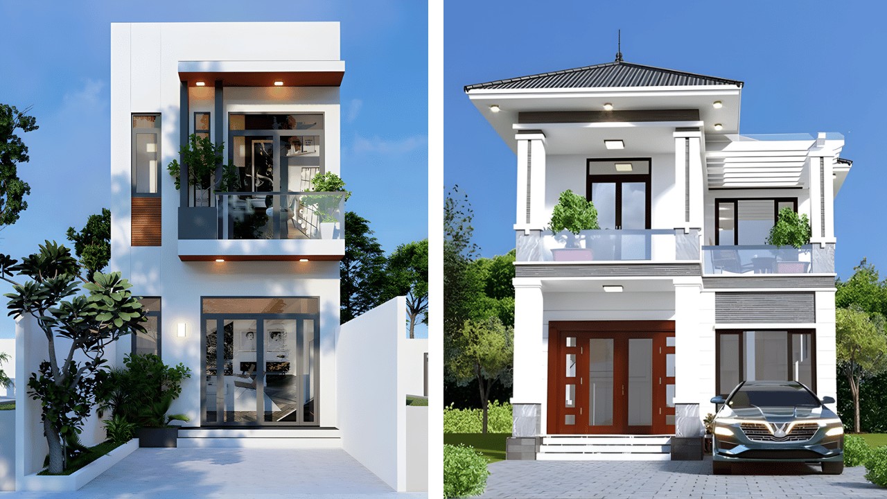 Mặt tiền nhà 2 tầng 3 phòng ngủ đơn giản