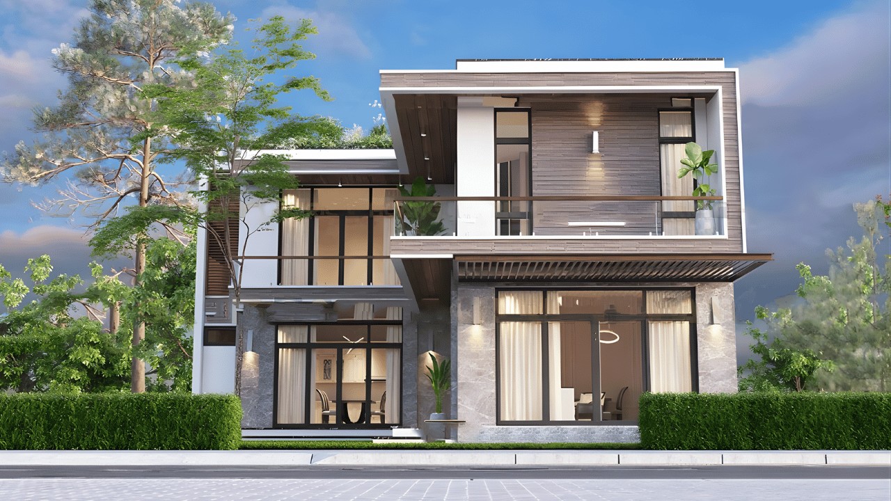 Nhà chữ L 2 tầng có sân vườn rộng rãi
