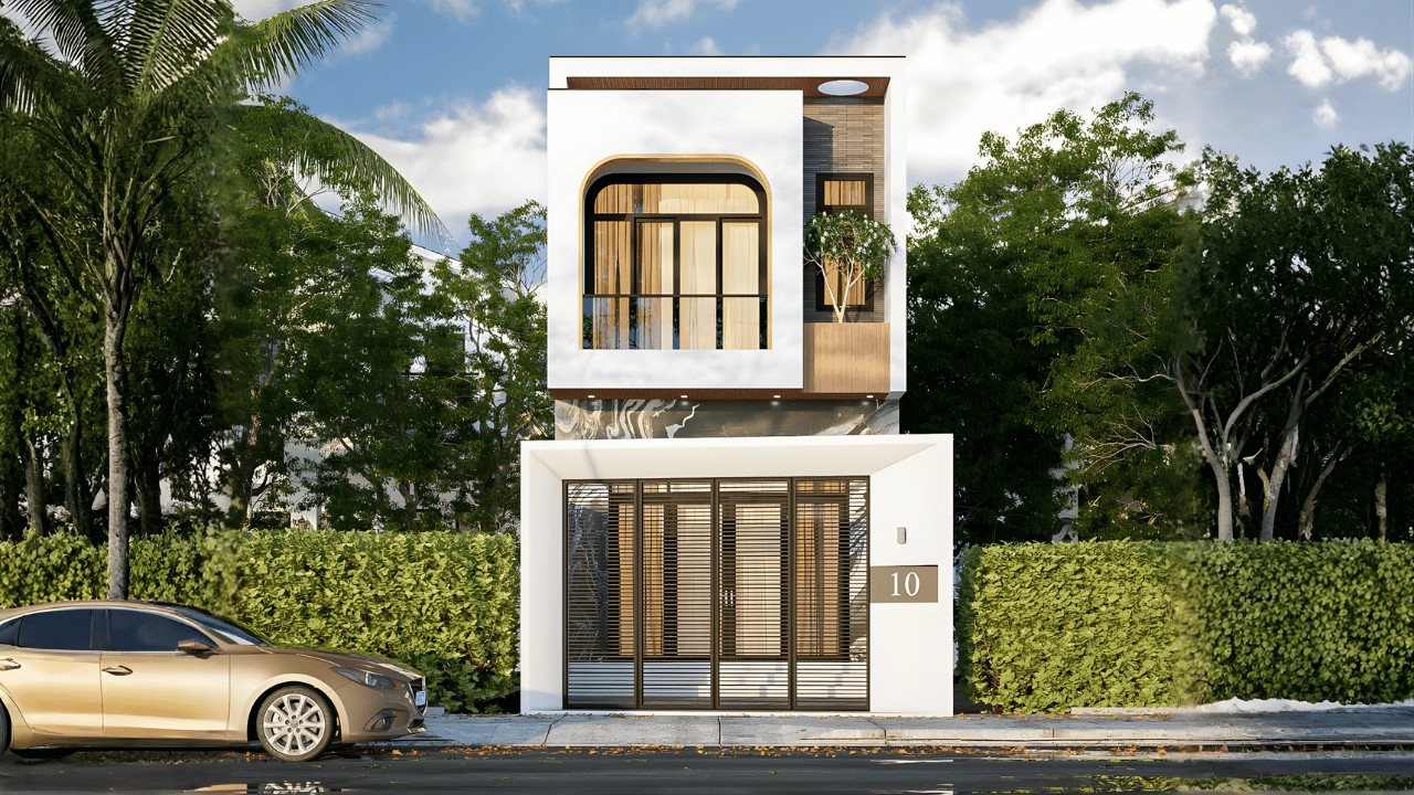 Phối cảnh tổng thể nhà 2 tầng mái bằng hiện đại