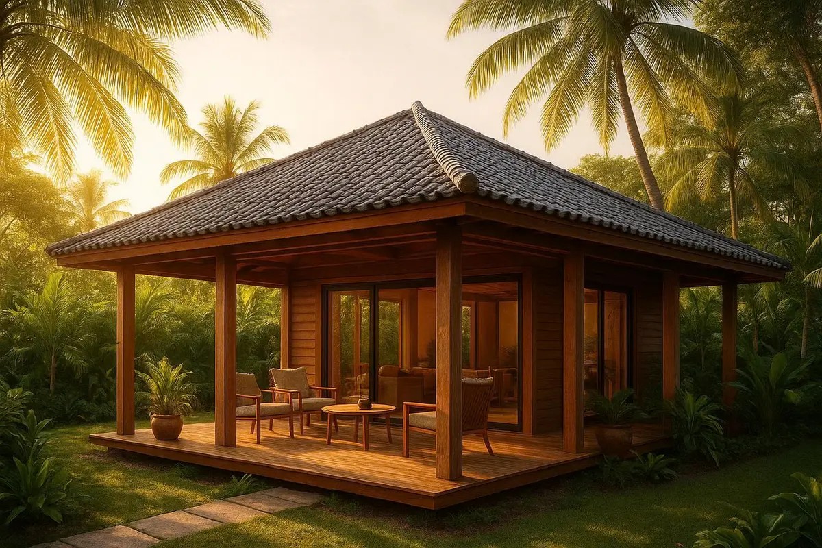 Nhà gỗ cấp 4 mái Nhật giúp thoát nước nhanh