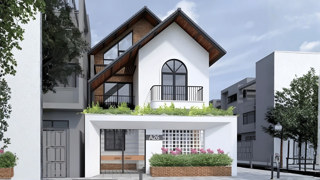 Nhà 2 tầng mái lệch với thiết kế độc đáo
