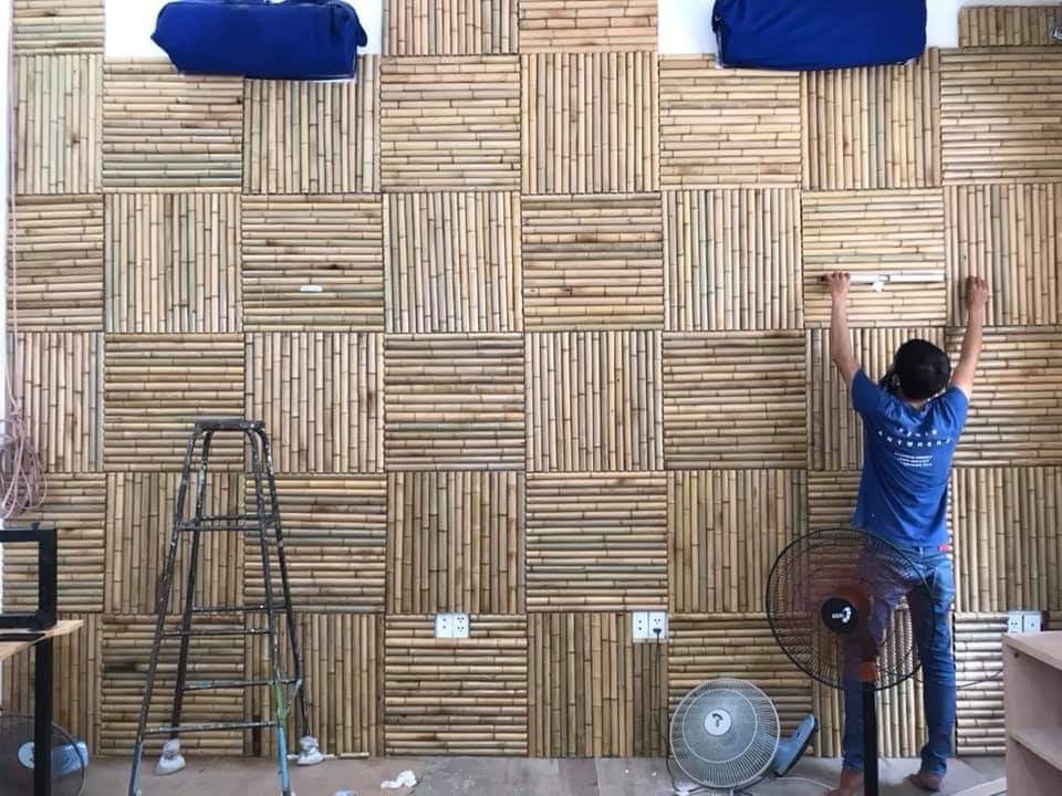 Thi công đa dạng họa tiết ốp tường tre tại Mây tre Đan Trà