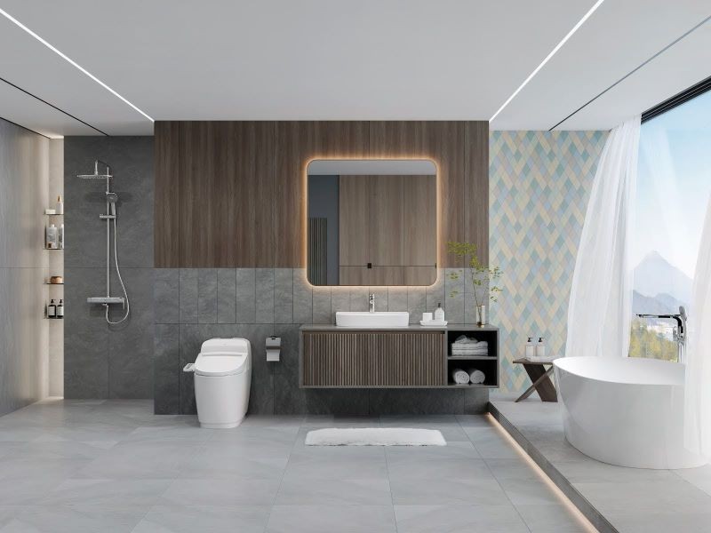 Đặt bồn tắm cạnh cửa sổ lớn mang đến trải nghiệm khác biệt